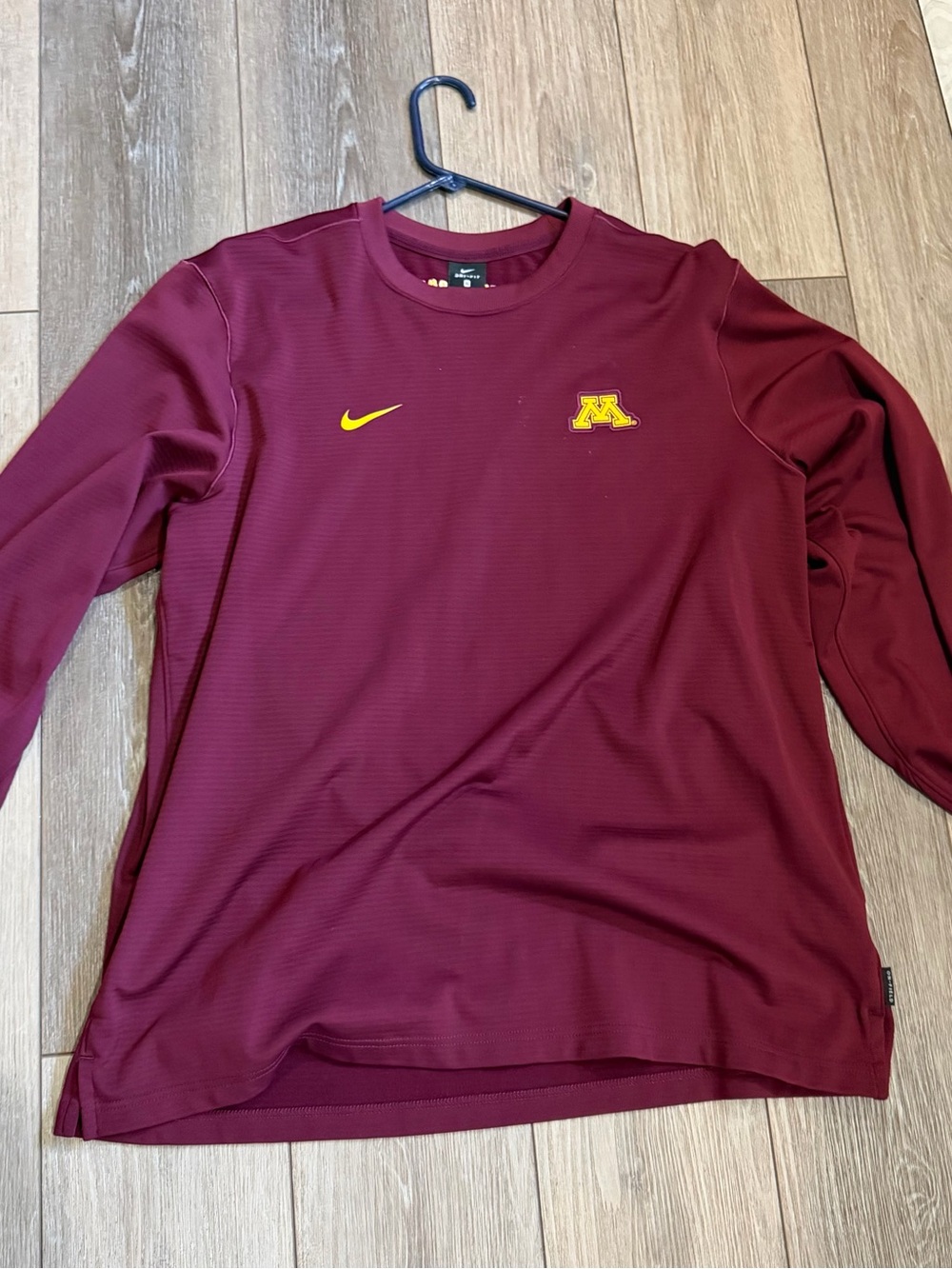 Nike Men’s Maroon Long-Sleeve Crew with Gold Embroidered M Logo
